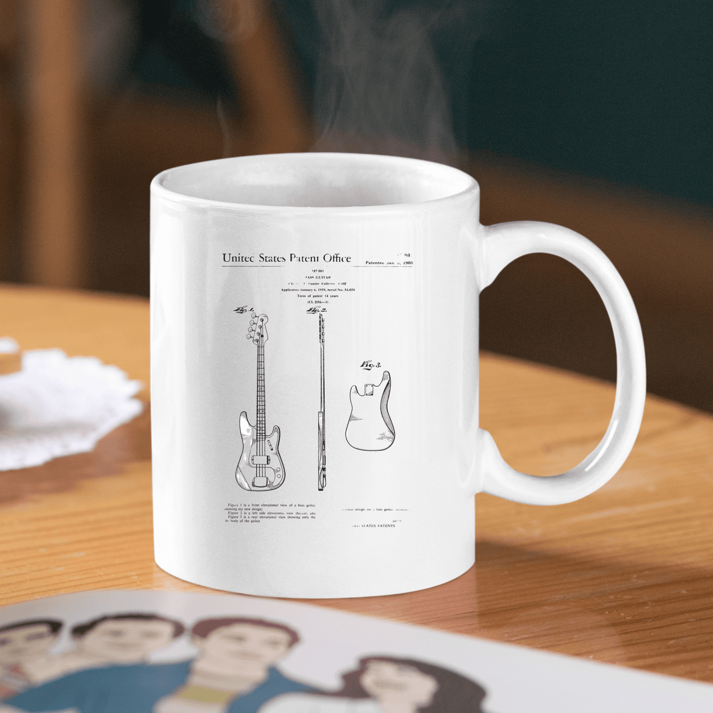 Bass Guitar Patent Mug | Vintage Music Gift - Granville Designs