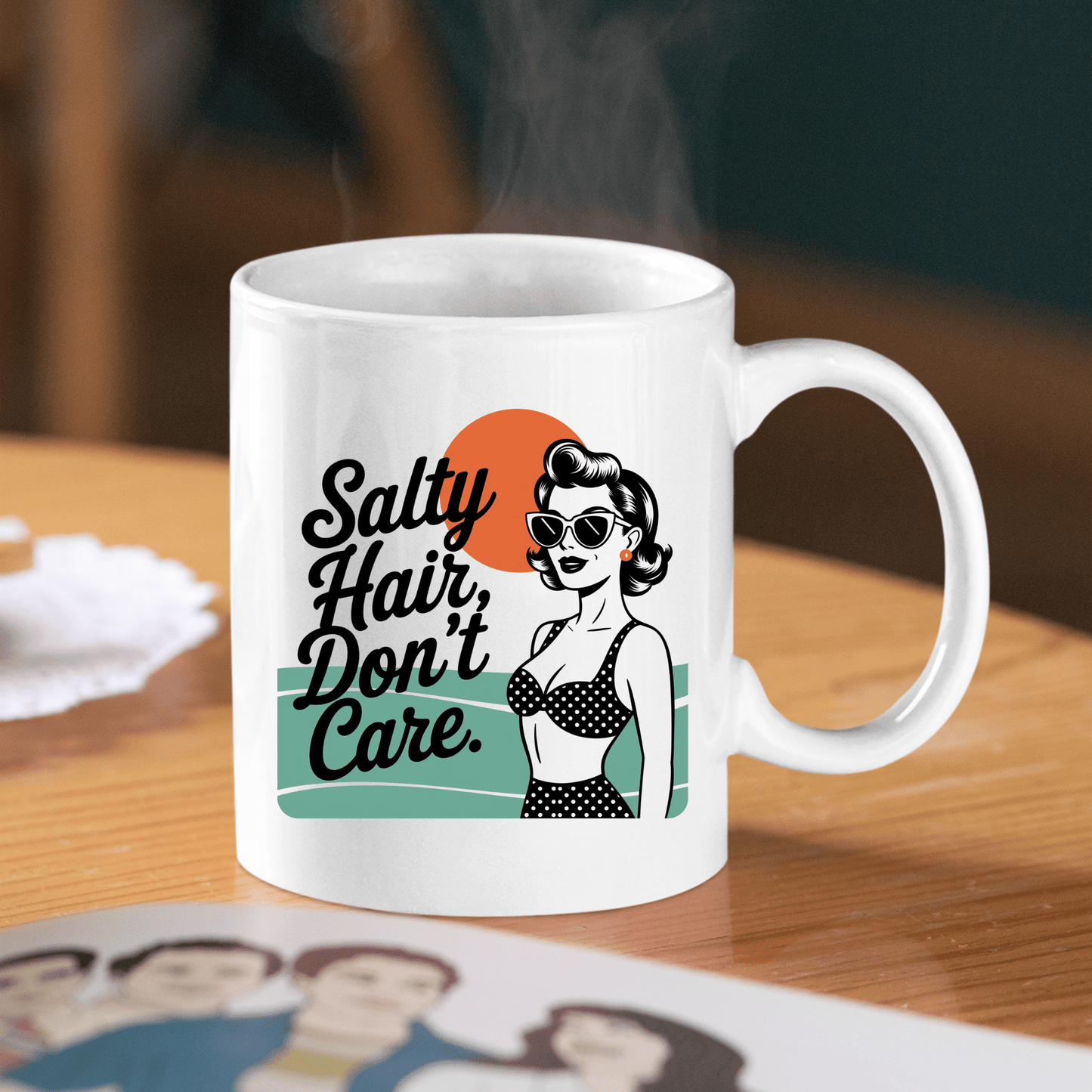 Salty Hair Don't Care Mug | Retro Beach Coffee Mug - Granville Designs
