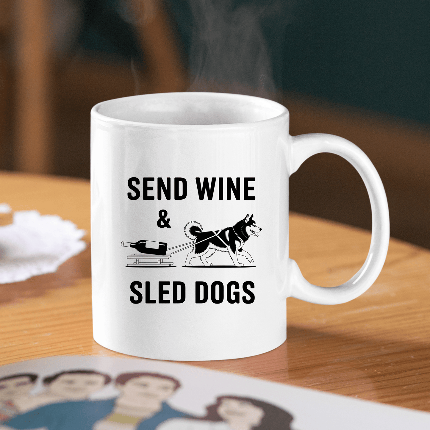 Send Wine and Sled Dogs Mug | Funny Winter Survival Gift - Granville Designs