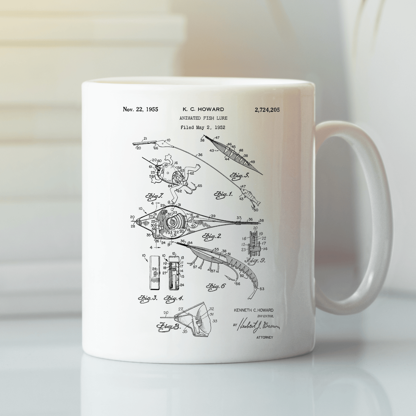 Animated Fish Lure Patent Mug for Fishermen - Granville Designs