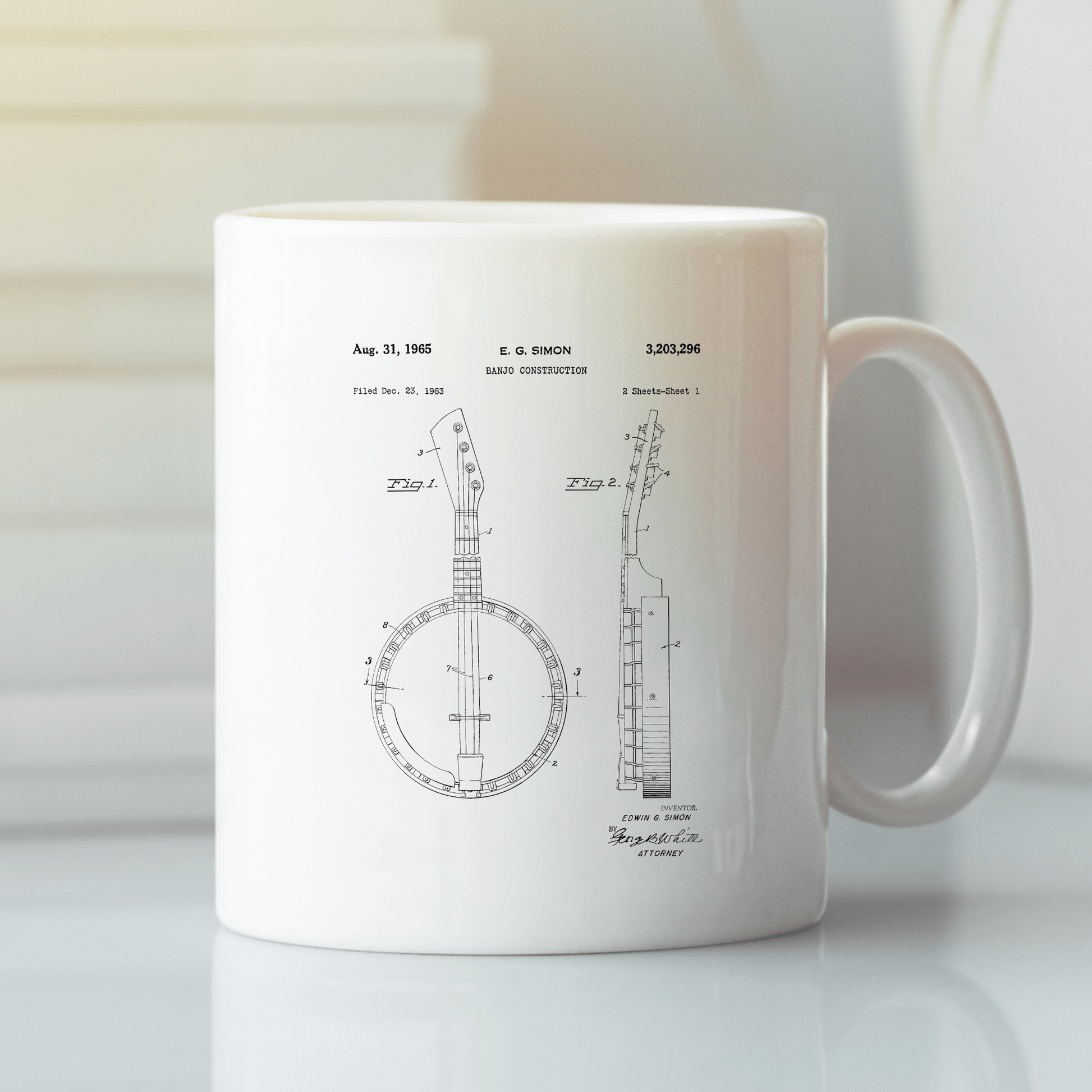 Banjo Patent Mug | Vintage Musician Gift - Granville Designs