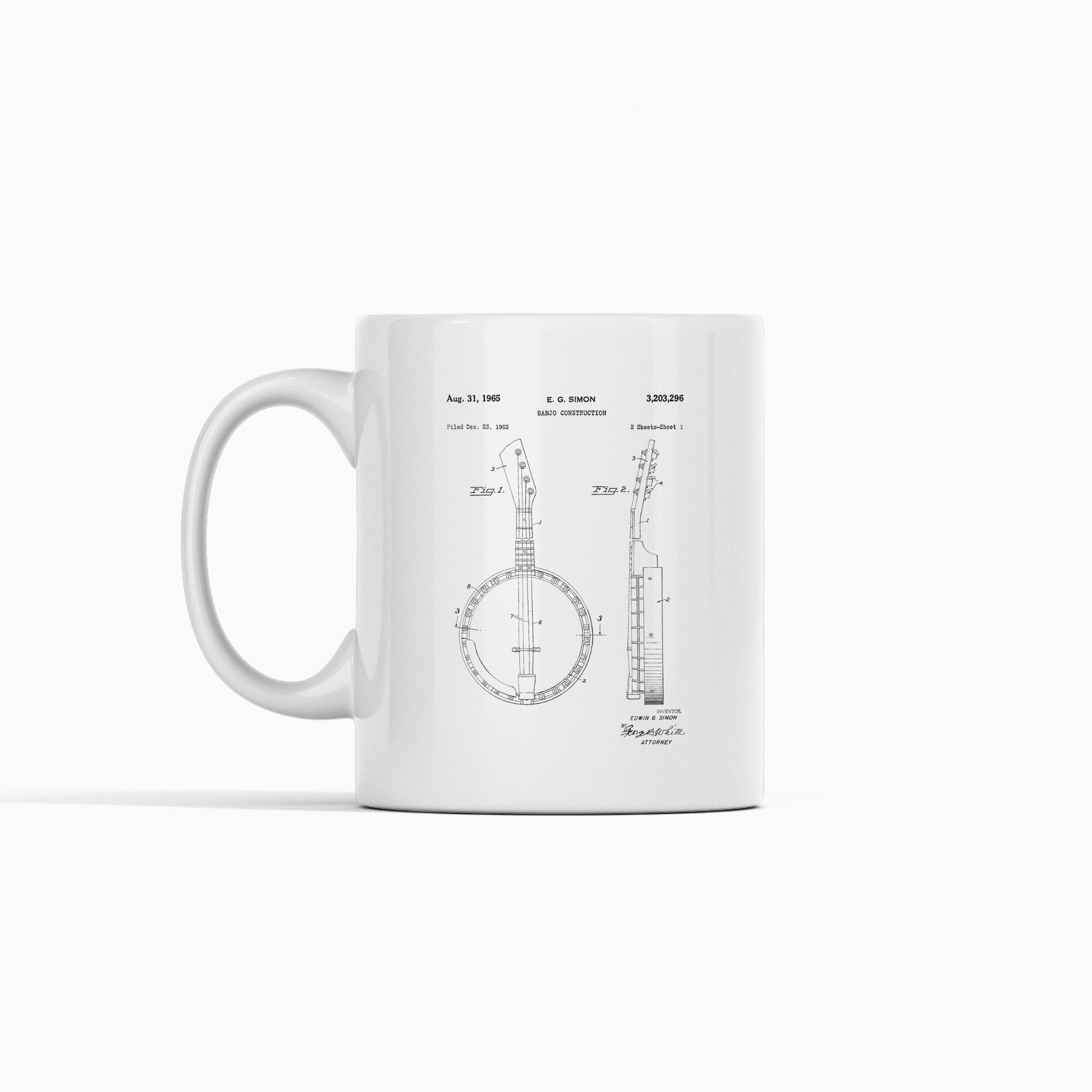 Banjo Patent Mug | Vintage Musician Gift - Granville Designs