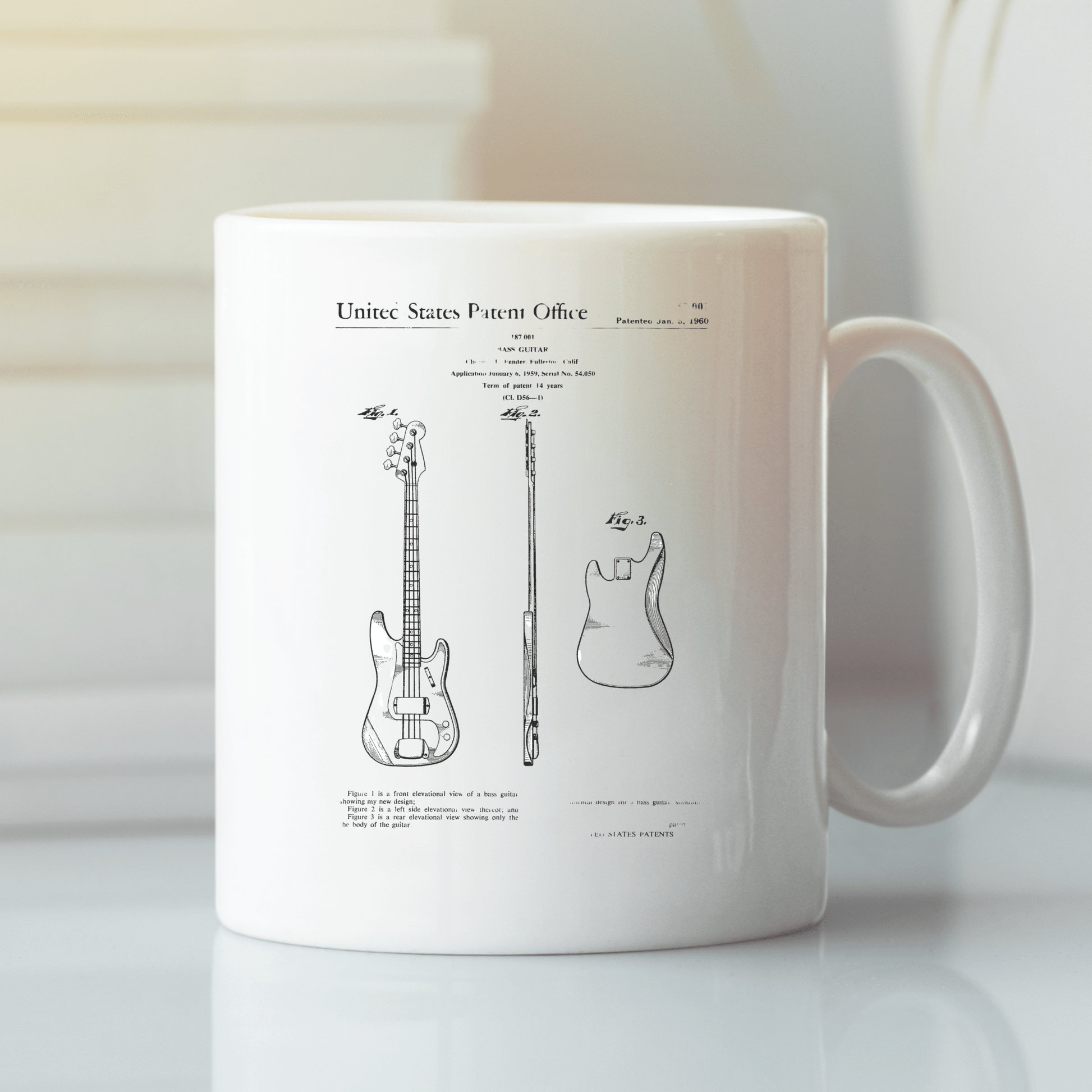 Bass Guitar Patent Mug | Vintage Music Gift - Granville Designs