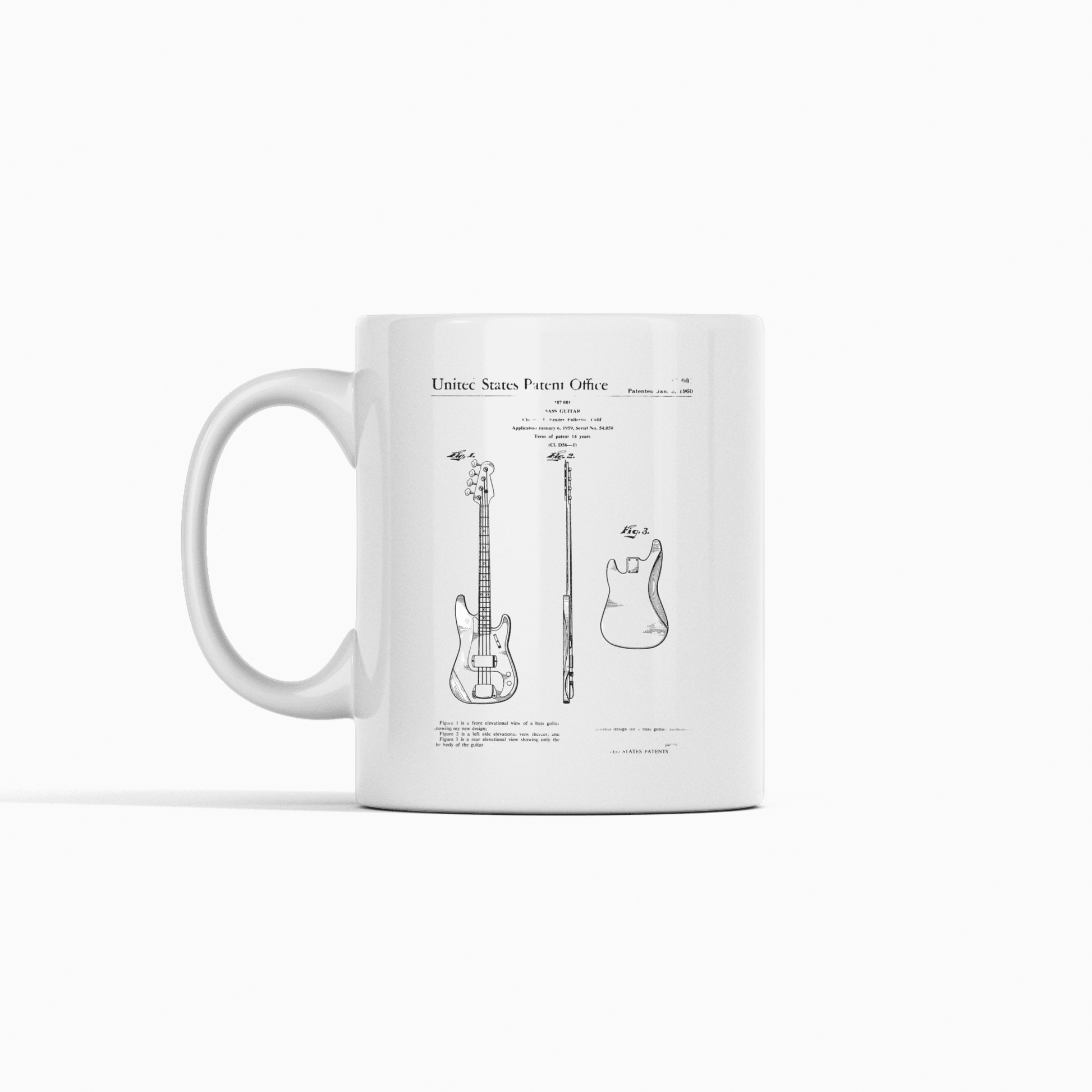 Bass Guitar Patent Mug | Vintage Music Gift - Granville Designs