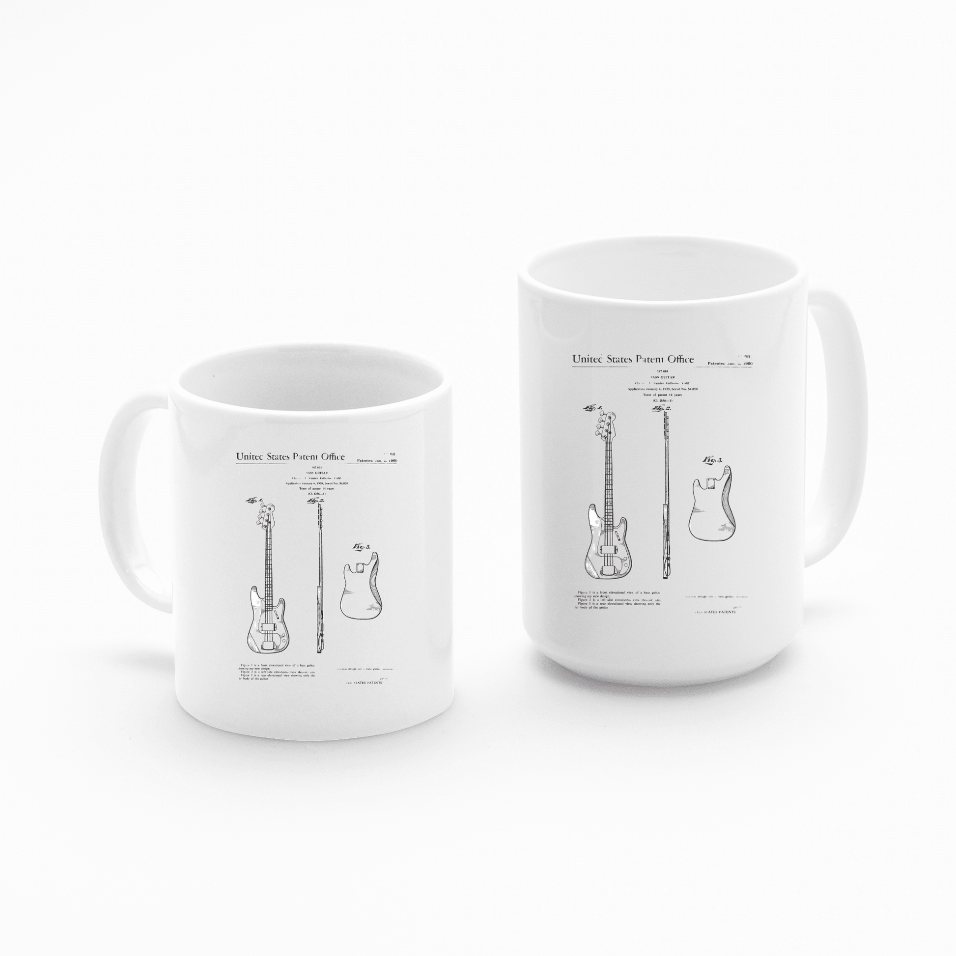 Bass Guitar Patent Mug | Vintage Music Gift - Granville Designs