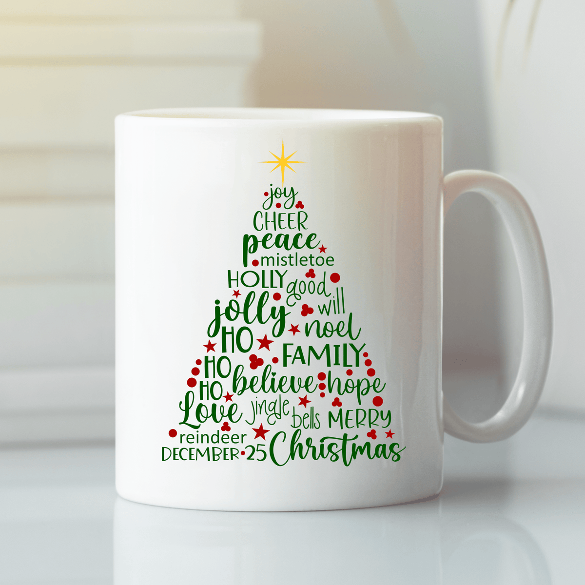 Christmas Word Tree Mug – Holiday Coffee Cup - Granville Designs