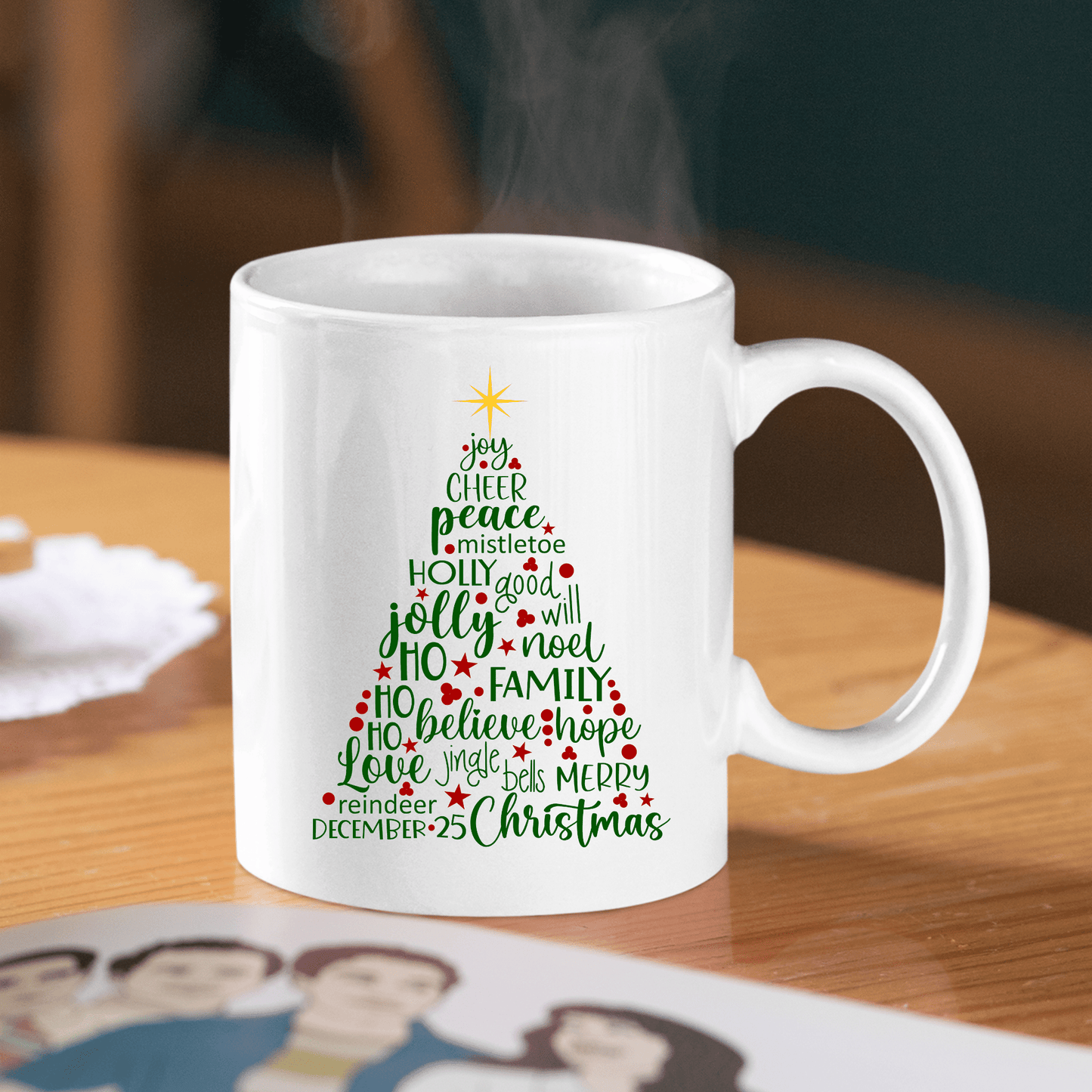 Christmas Word Tree Mug – Holiday Coffee Cup - Granville Designs
