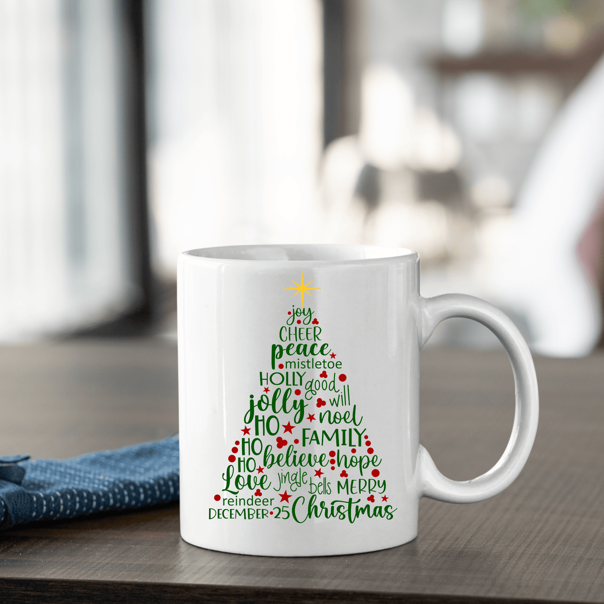 Christmas Word Tree Mug – Holiday Coffee Cup - Granville Designs
