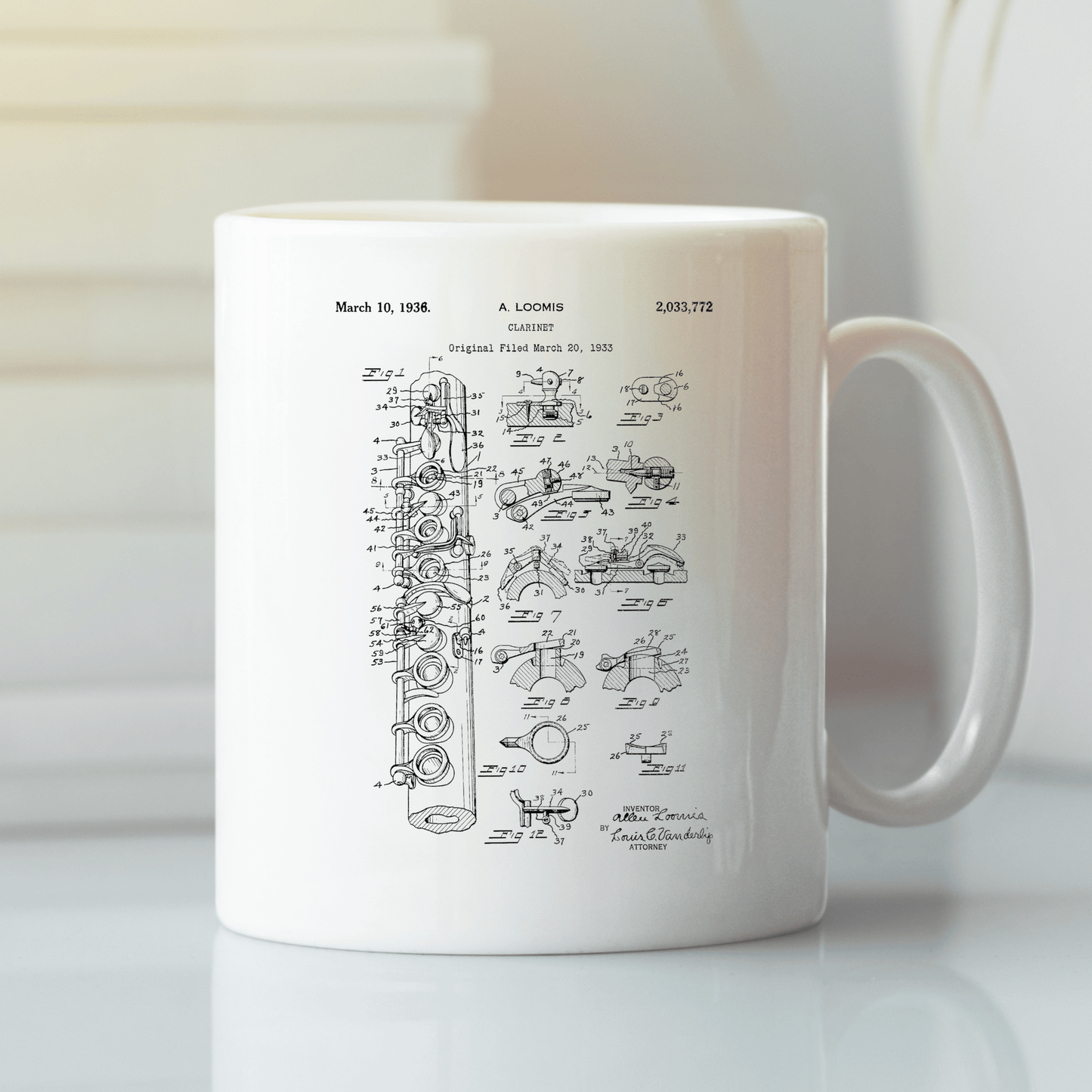 Clarinet Patent Mug | Vintage Musician Gift - Granville Designs
