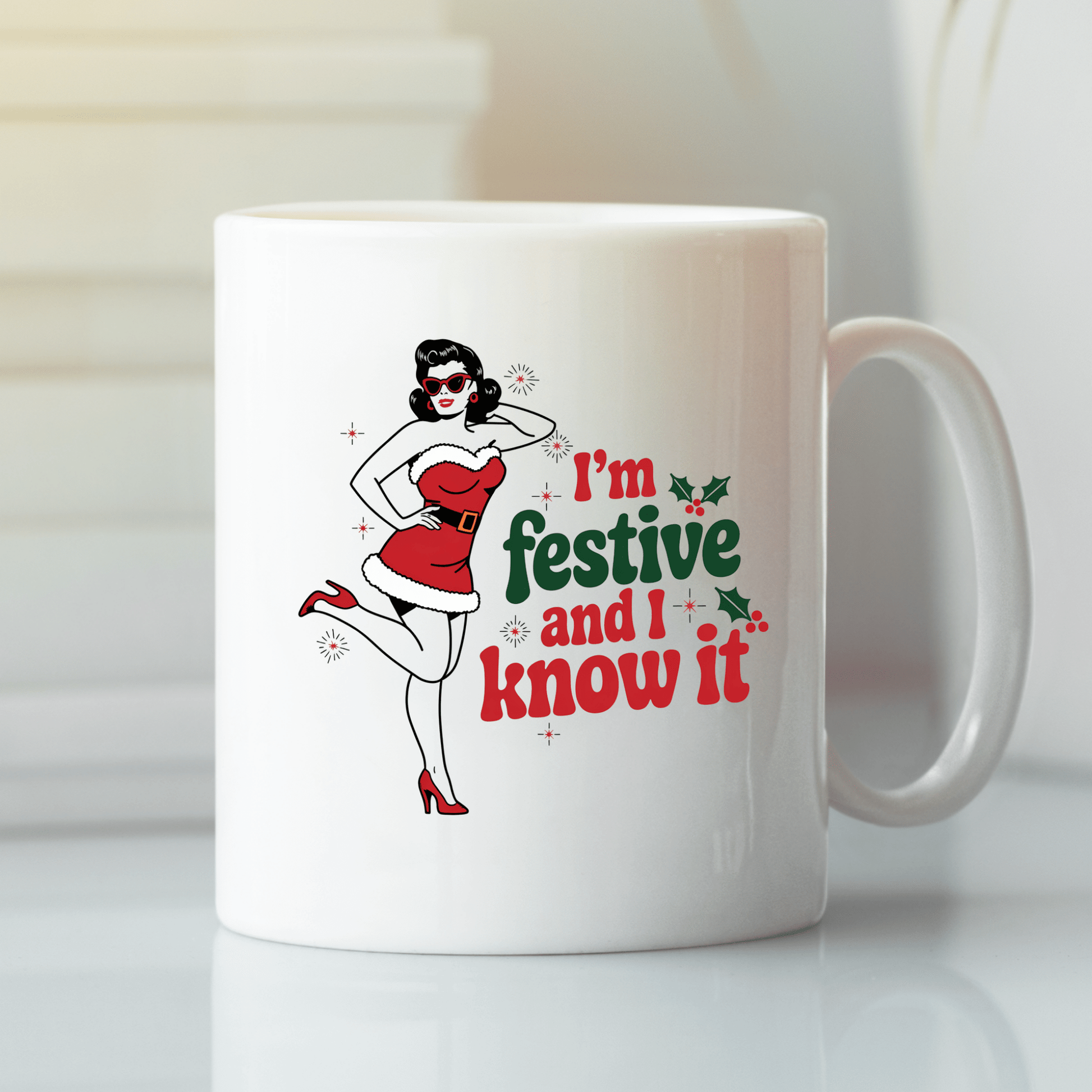 Festive and I Know It Mug | Funny Retro Christmas Gift - Granville Designs