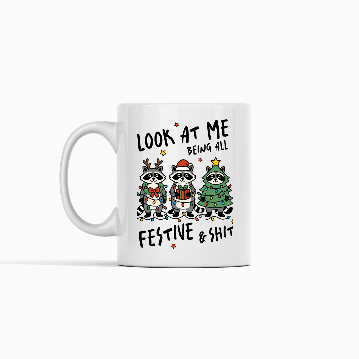 Festive and Shit Raccoon Christmas Mug - Granville Designs