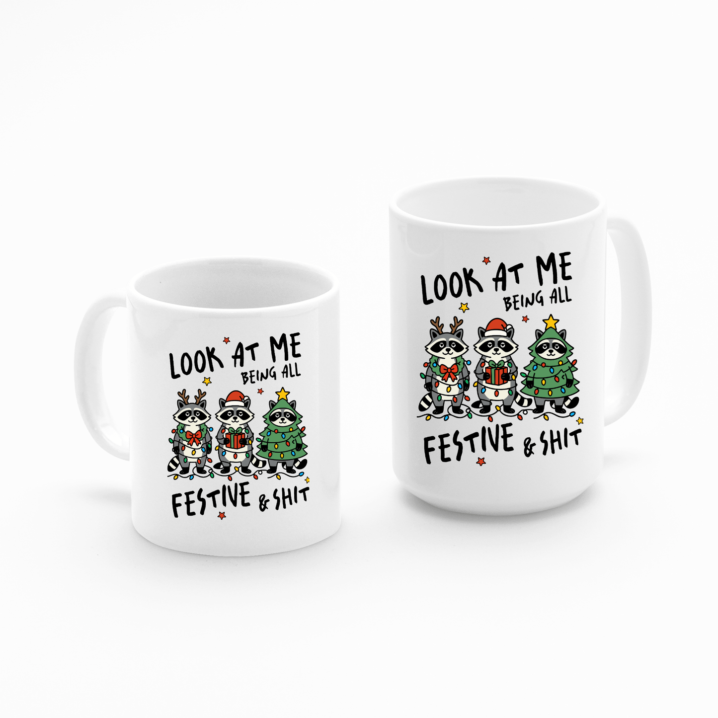 Festive and Shit Raccoon Christmas Mug - Granville Designs
