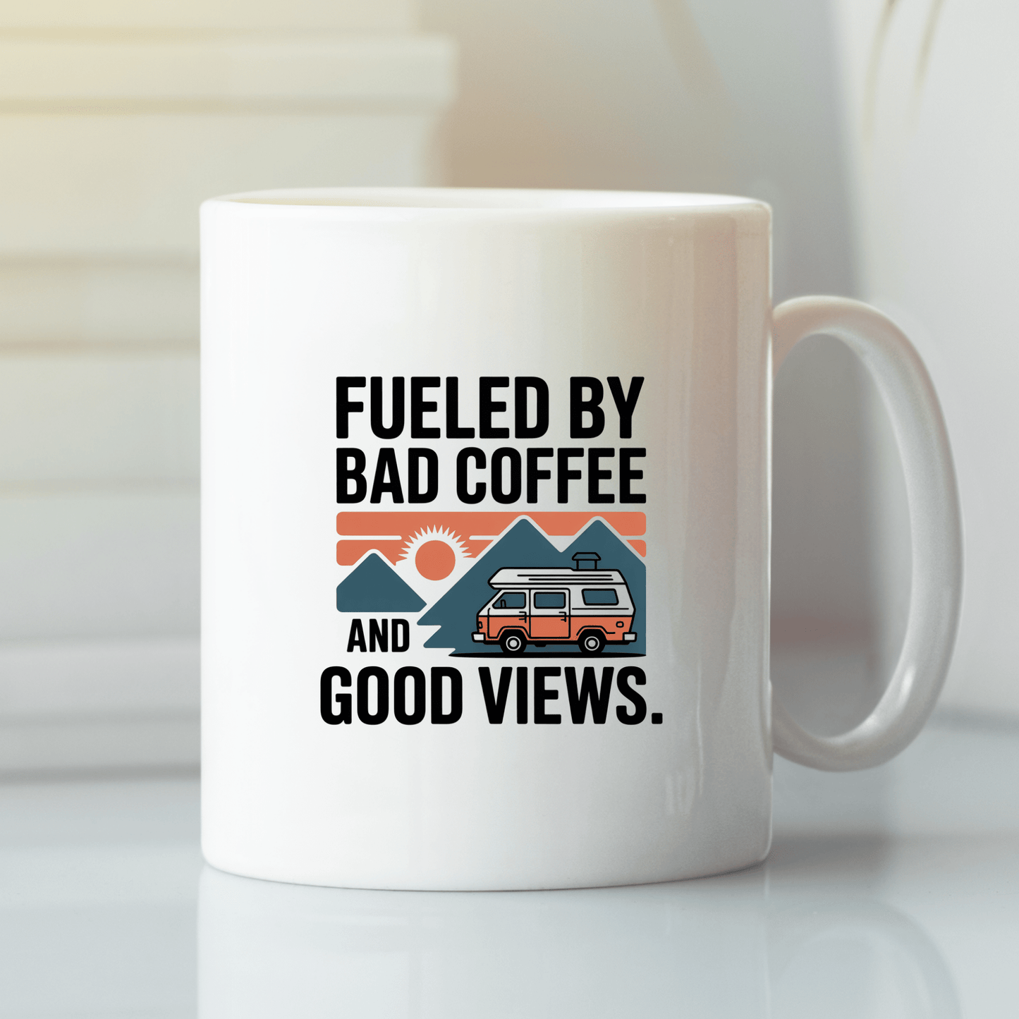 Fueled by Bad Coffee and Good Views Funny Camping Mug - Granville Designs
