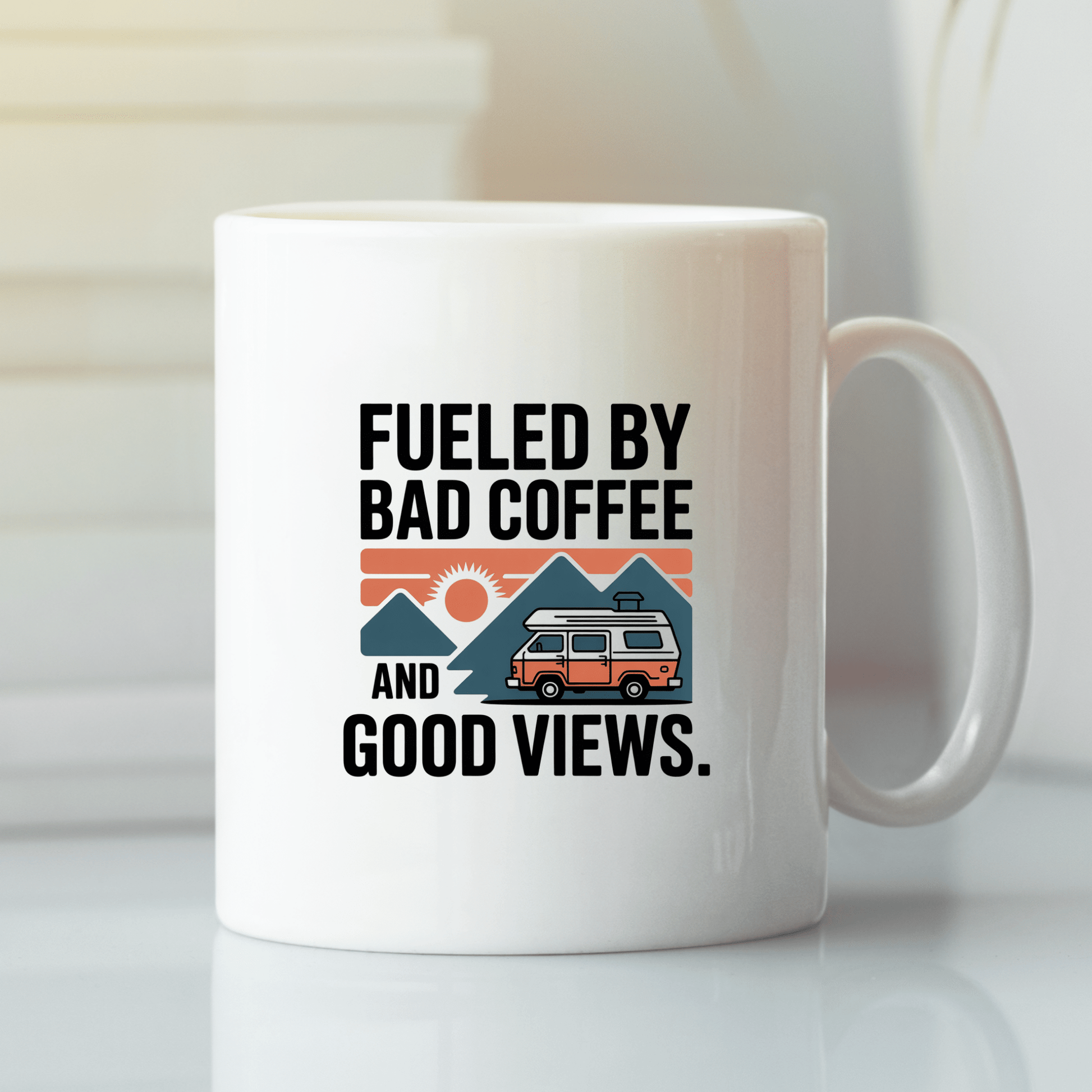 Fueled by Bad Coffee and Good Views Funny Camping Mug - Granville Designs