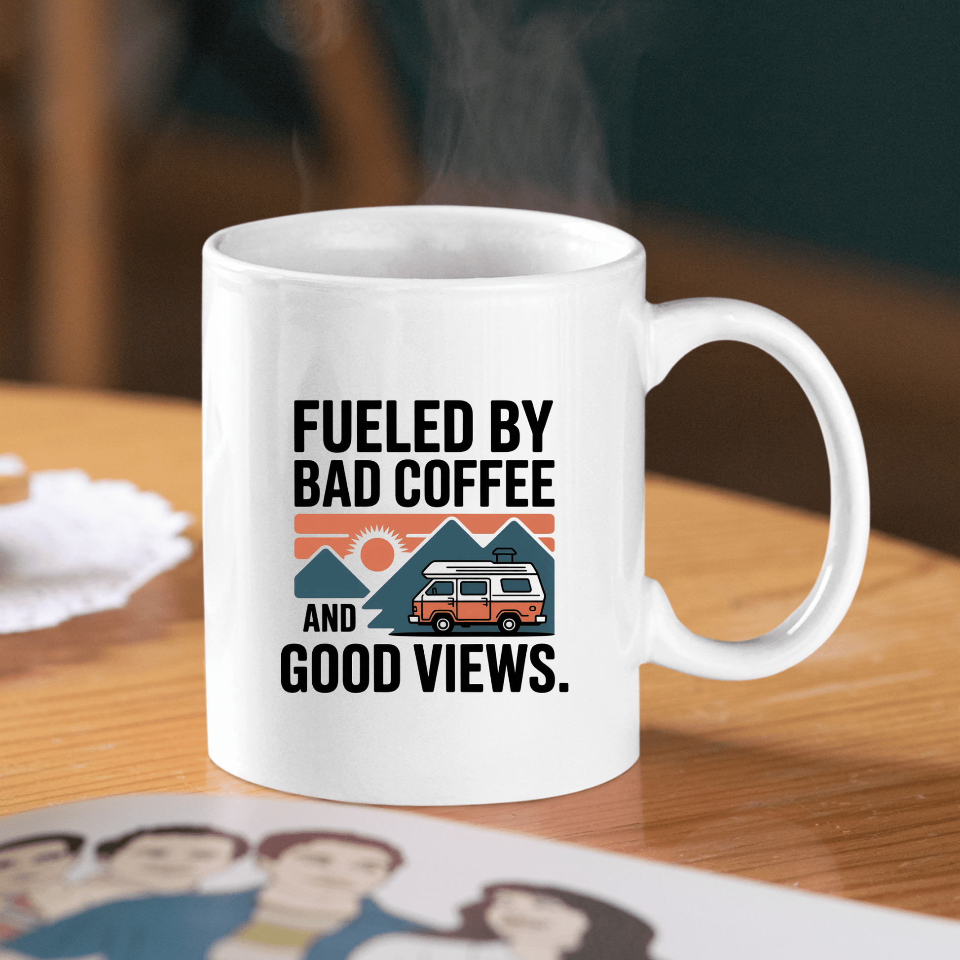 Fueled by Bad Coffee and Good Views Funny Camping Mug - Granville Designs