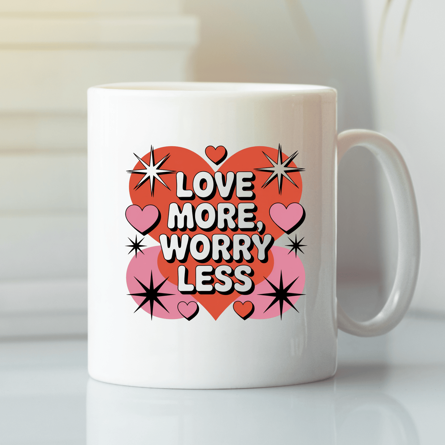 Love More Worry Less Mug | Retro Positive Vibes Gift - Granville Designs