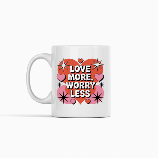 Love More Worry Less Mug | Retro Positive Vibes Gift - Granville Designs