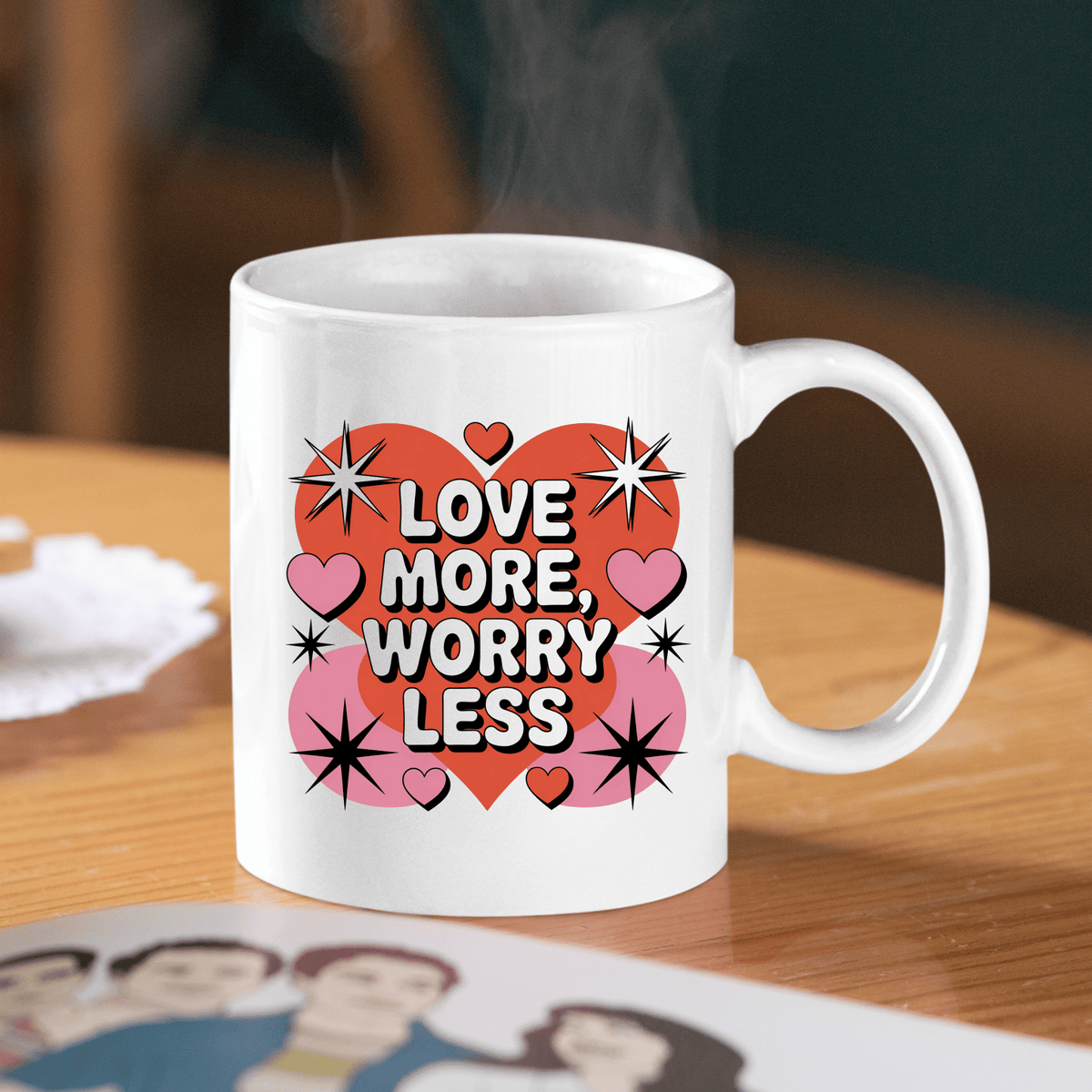 Love More Worry Less Mug | Retro Positive Vibes Gift - Granville Designs