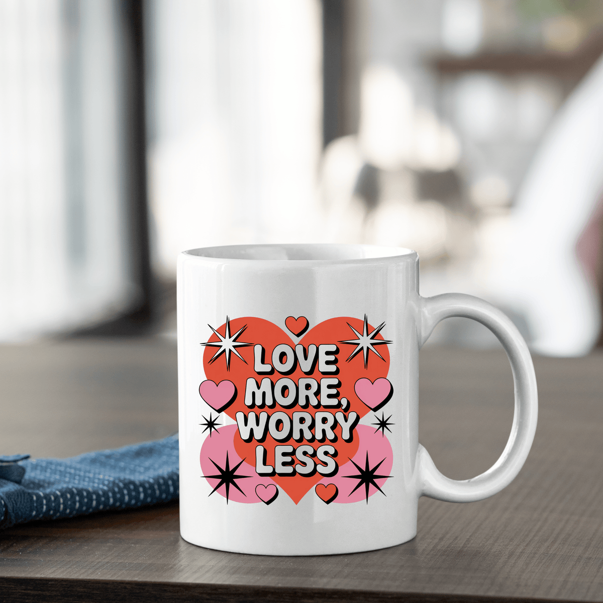 Love More Worry Less Mug | Retro Positive Vibes Gift - Granville Designs