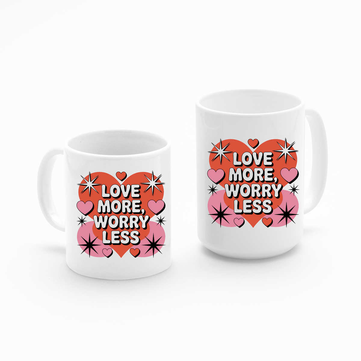 Love More Worry Less Mug | Retro Positive Vibes Gift - Granville Designs