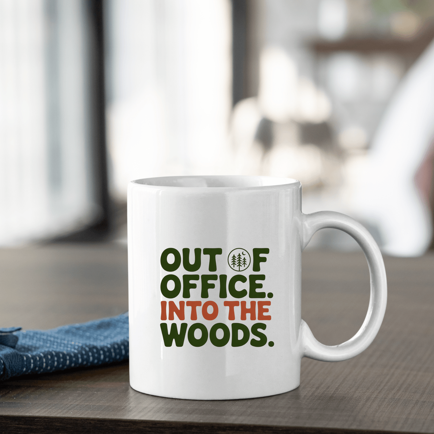 Out of Office Into the Woods Funny Camping Mug - Granville Designs