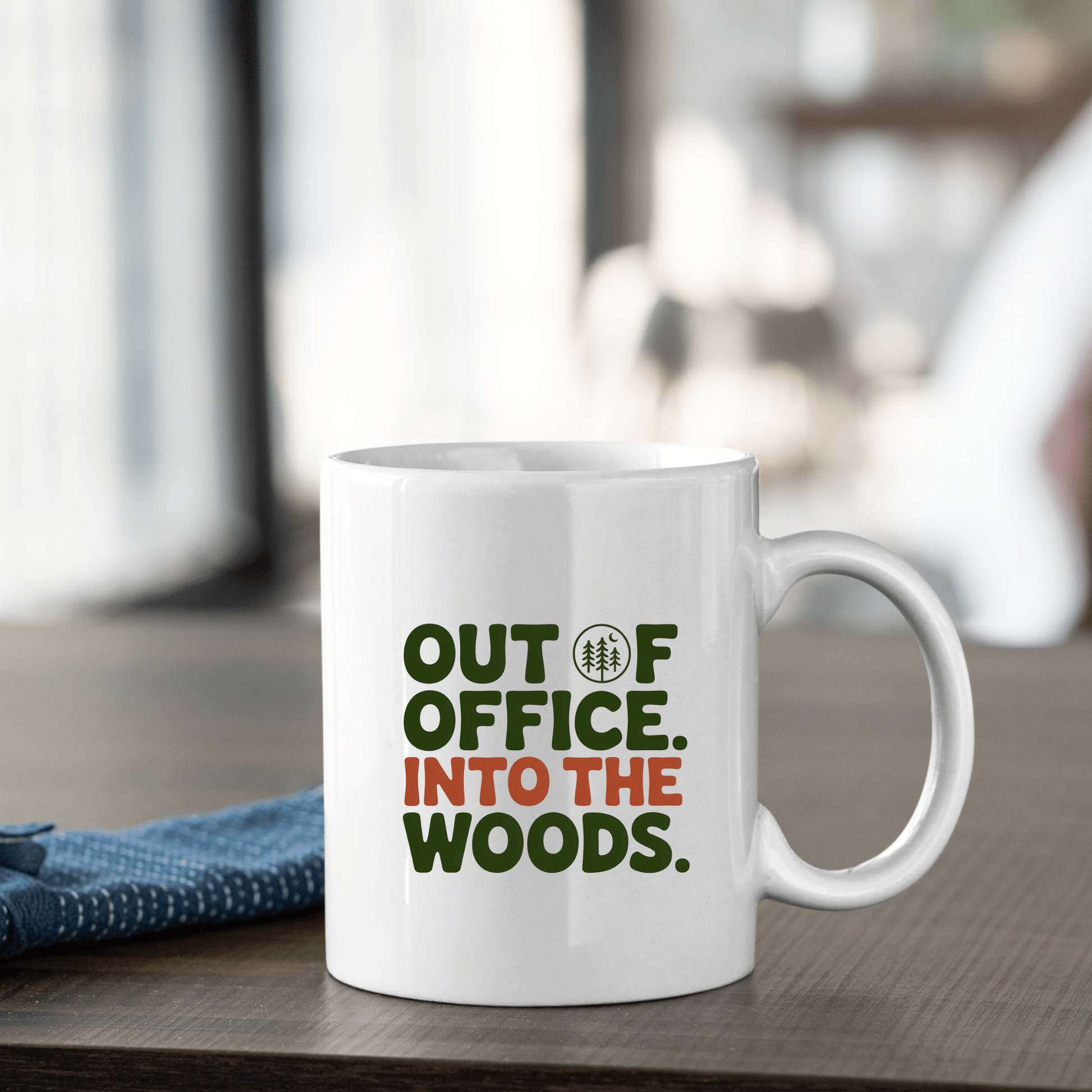 Out of Office Into the Woods Funny Camping Mug - Granville Designs