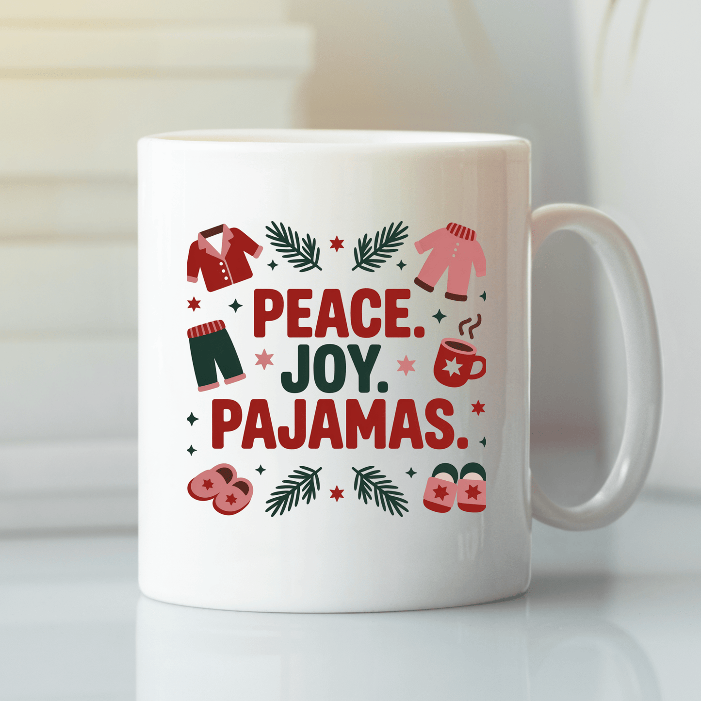 Peace Joy Pajamas Mug | Cozy Christmas Gift for Homebodies - Granville Designs