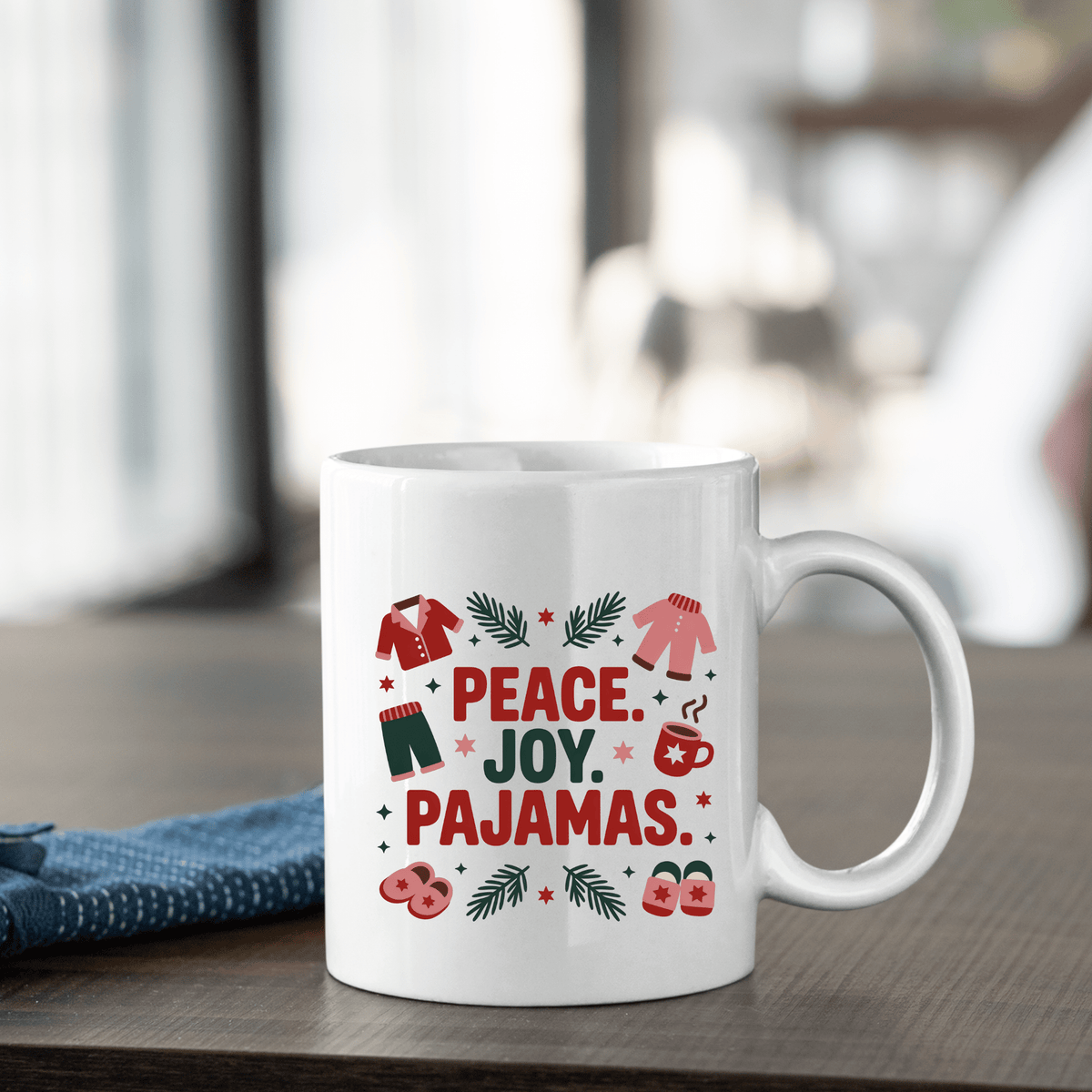 Peace Joy Pajamas Mug | Cozy Christmas Gift for Homebodies - Granville Designs