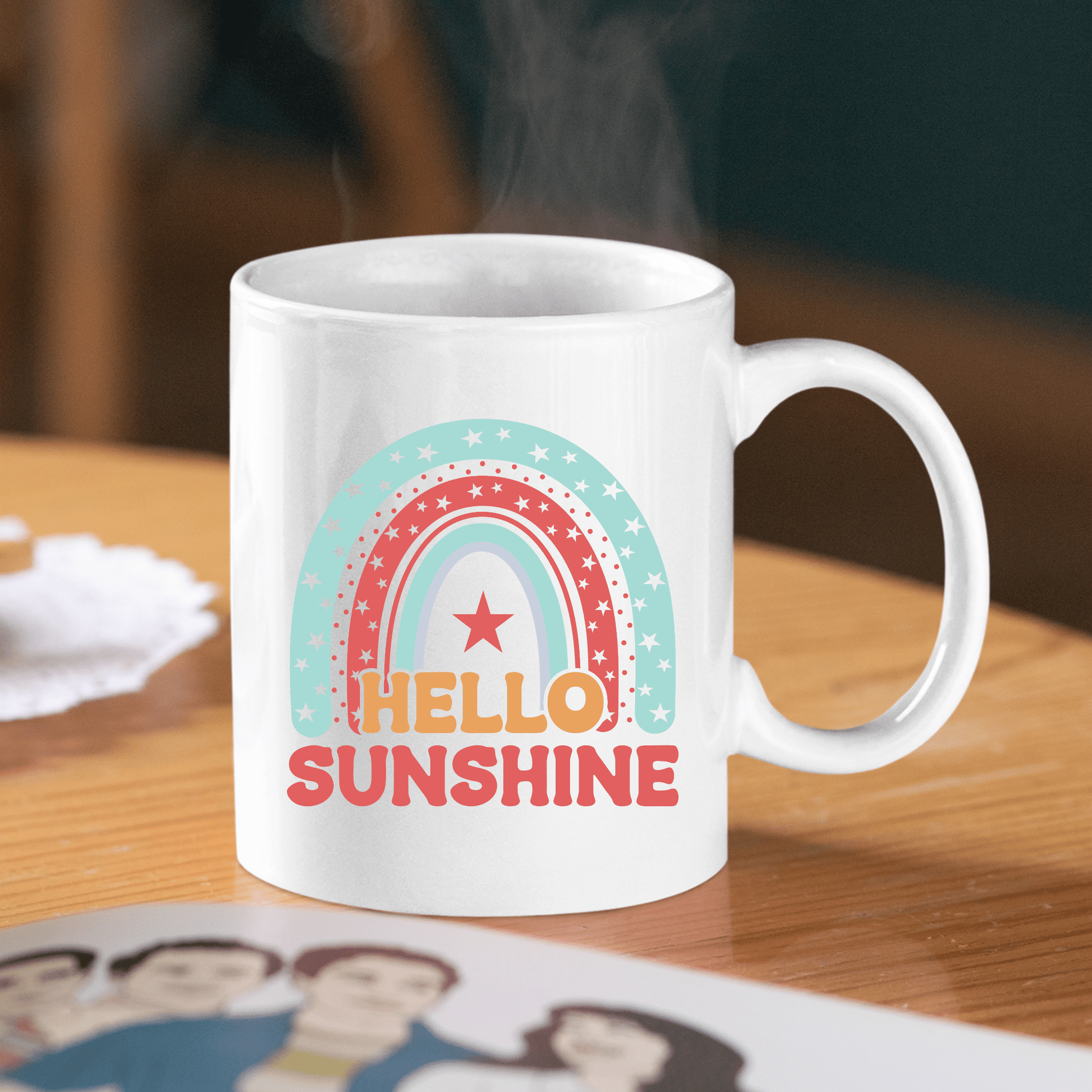Hello Sunshine Mug | Retro Rainbow Coffee Mug - Granville Designs
