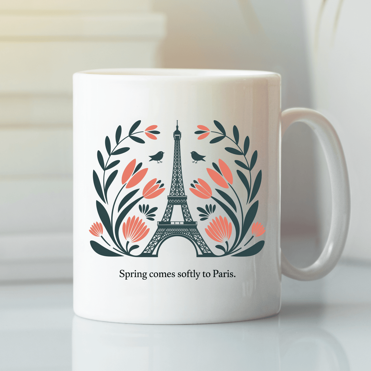 Spring Comes Softly To Paris Mug | Eiffel Tower Floral Design - Granville Designs