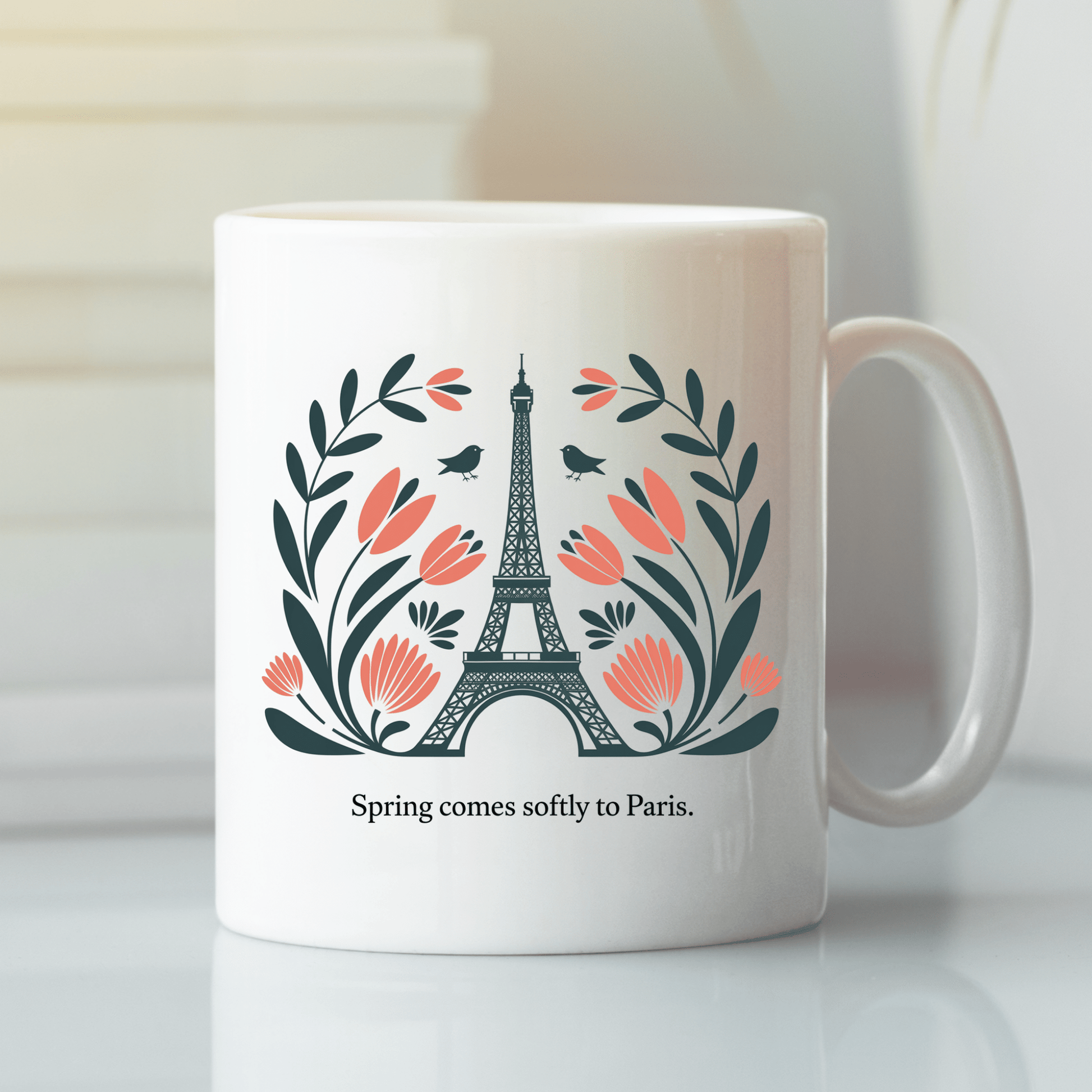 Spring Comes Softly To Paris Mug | Eiffel Tower Floral Design - Granville Designs