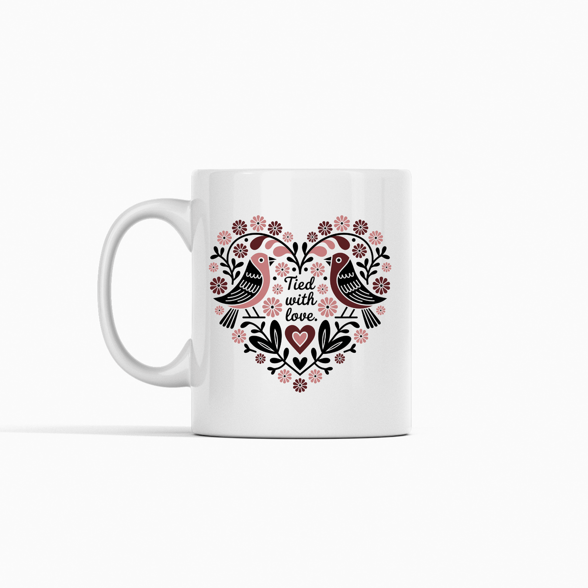 Tied with Love Mug | Folk Art Birds and Heart Design - Granville Designs