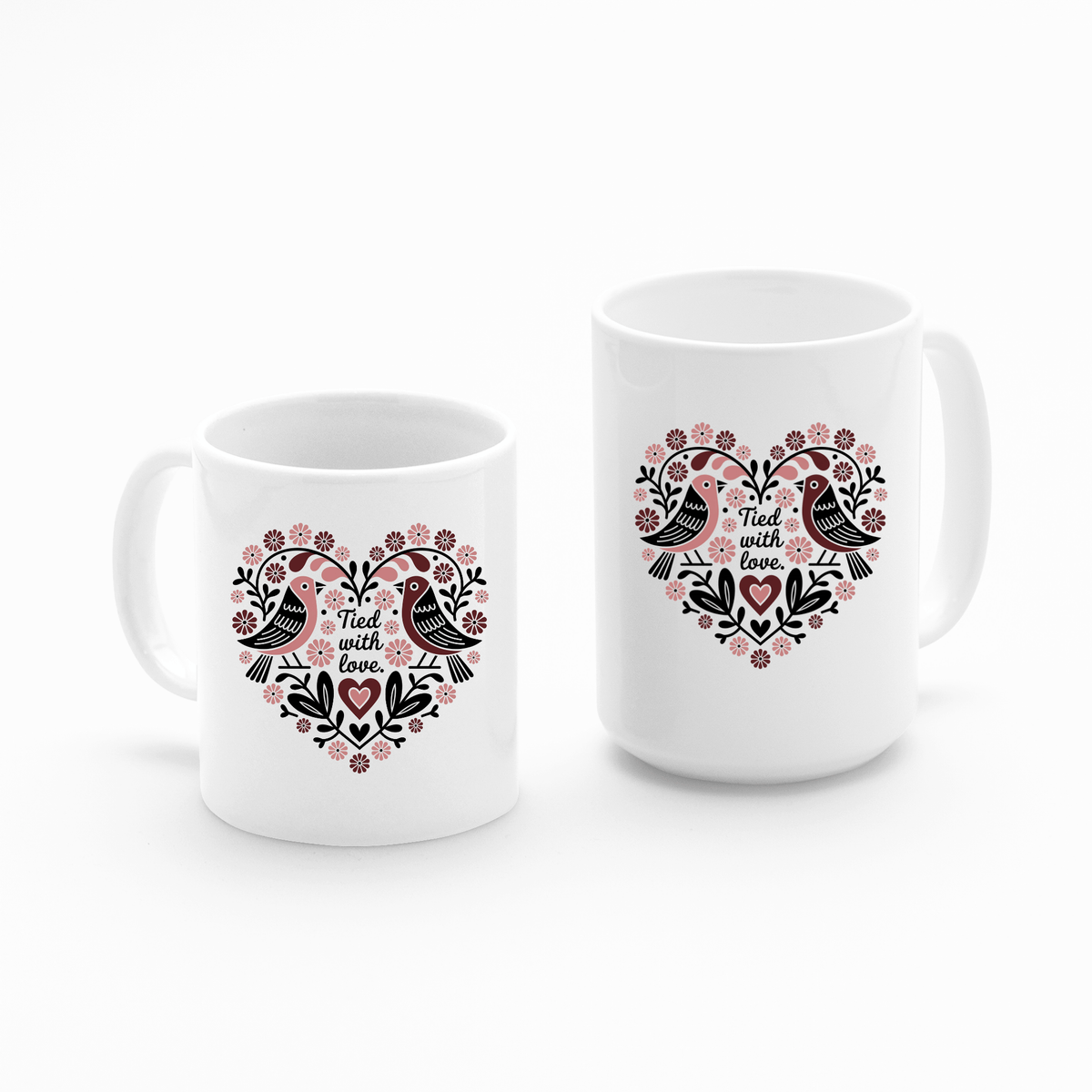 Tied with Love Mug | Folk Art Birds and Heart Design - Granville Designs